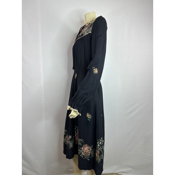 Vintage Boho Cactus N.Y.C Label Crochet Black Hippie Floral Pink Dress size 7 - Picture 10 of 13